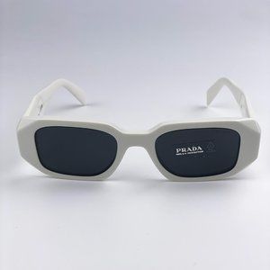 🔥  Prada PR17WS 1425S0 Sunglasses Ivory White Dark Gray Rectangle Unisex